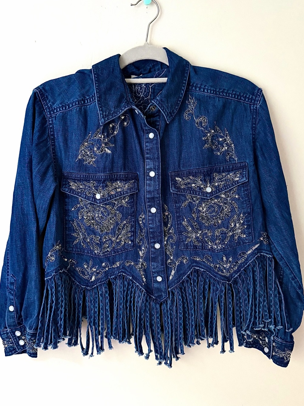 Anthropologie Pilcro Denim Fringe Jacket | Size S